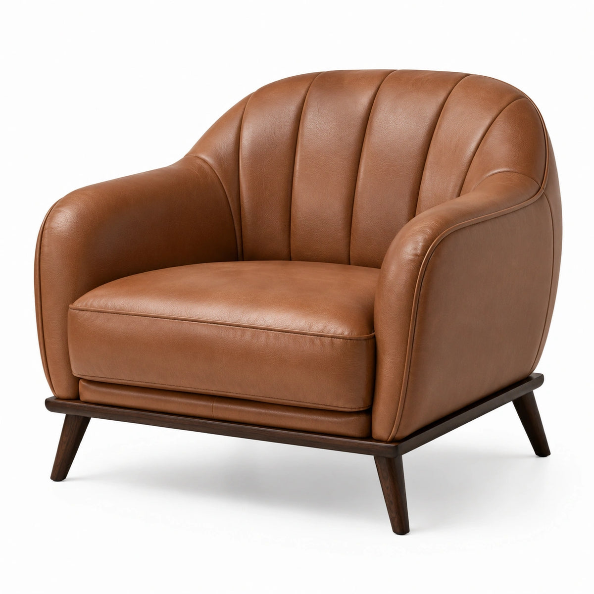 Mid-Century-Sessel 85 × 82 × 86 cm in Cognacbraun mit dunkelbraunem Holzgestell