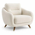 Retro-Design 88 × 84 × 88 cm in Creme, Braun und Gold mit Bouclé-Bezug und Holzfüßen