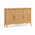 Sideboard aus Holz und Rattangeflecht, 150 × 40 × 90 cm, Natur/Beige/Gold, Boho-Stil