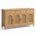 Sideboard aus Holz mit Rattangeflecht, Natur/Beige/Gold, 160 × 45 × 90 cm, 4 Türen und 3 Schubladen