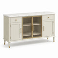 Sideboard 160 × 45 × 90 cm in Cremeweiß mit Marmoroptik, Riffelglas und goldfarbenen Akzenten