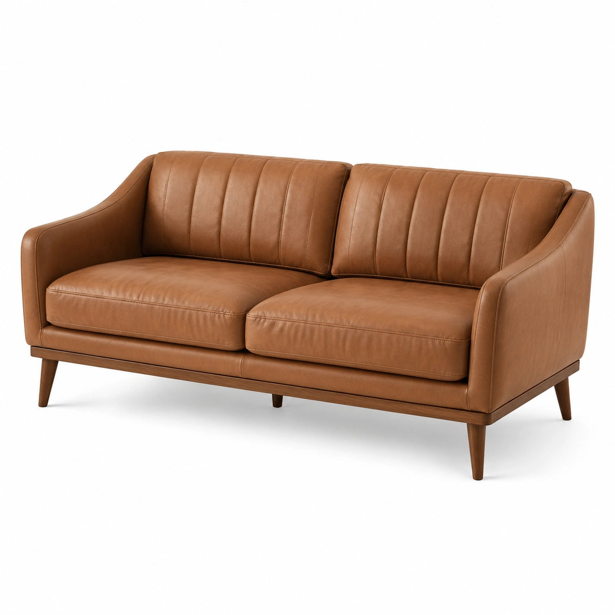 2-Sitzer im Mid-Century-Stil in Cognacbraun, Lederoptik, 165 x 85 x 82 cm