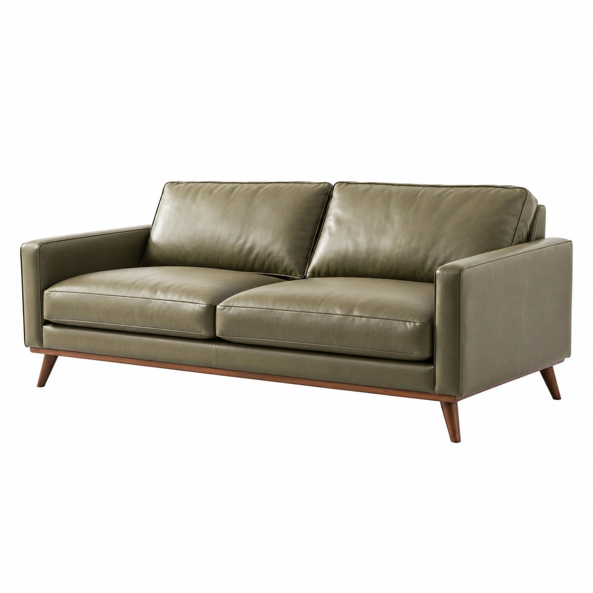 2-Sitzer-Sofa im Mid-Century-Stil, 180 × 85 × 84 cm, Olivgrün mit braunen Holzfüßen