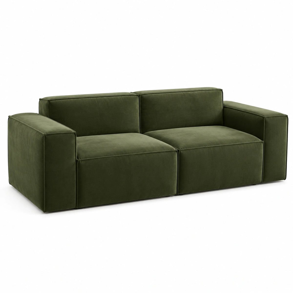 2-Sitzer-Sofa 210 x 95 x 78 cm, Olivgrün, Samtoptik, modernes Lounge-Design