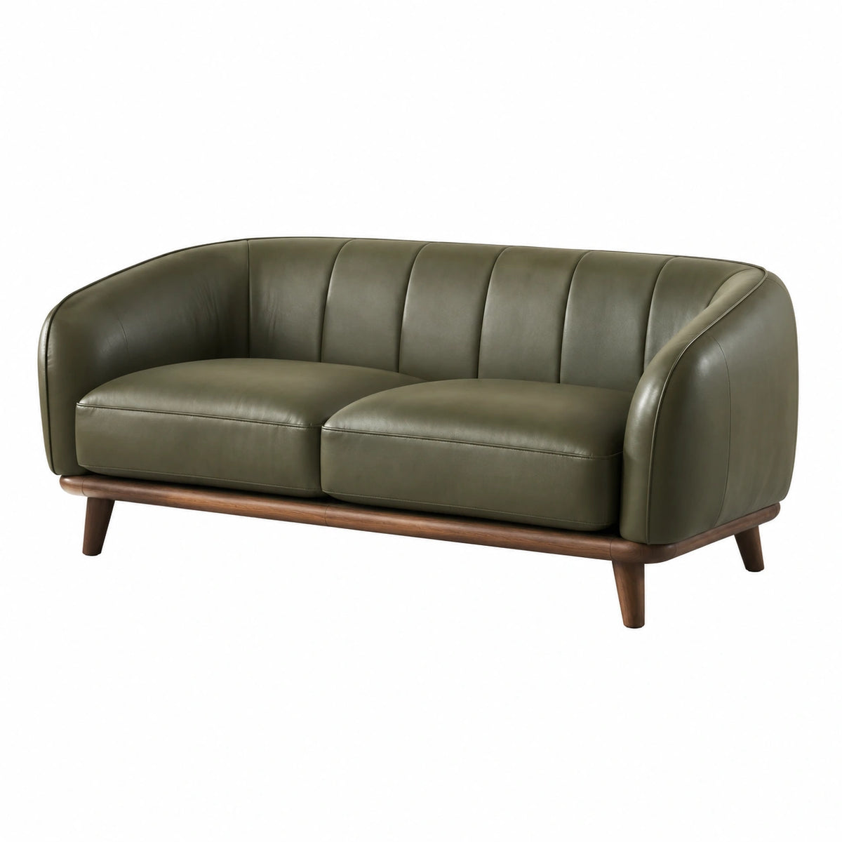 Retro-2-Sitzer in Olivgrün/Braun, Kunstleder und Holz, 170 x 85 x 78 cm