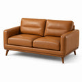 2-Sitzer-Sofa aus Leder in Cognac mit braunen Holzfüßen, 160 × 90 × 85 cm