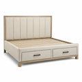 Polsterbett 160 × 200 cm mit hohem Kopfteil, 2 Frontschubladen und Lattenrost in Beige, Naturholz und Schwarz