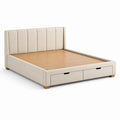 Polsterbett 160 × 200 cm in Beige/Naturholz mit gepolstertem Kopfteil, Lattenrost und 2 Schubladen, 175 × 217 × 120 cm