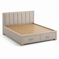 Polsterbett 160 × 200 cm in Beige mit gepolstertem Kopfteil, Holzlattenrost und 2 Schubladen