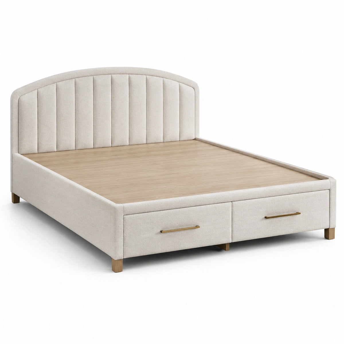 Modernes Polsterbett 160 x 200 cm Beige mit 2 Schubladen und 120 cm hohem Kopfteil