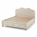 Polsterbett 160 × 200 cm Creme mit 2 Schubladen, Holzlattenrost und goldfarbenen Akzenten, 215 × 170 × 135 cm