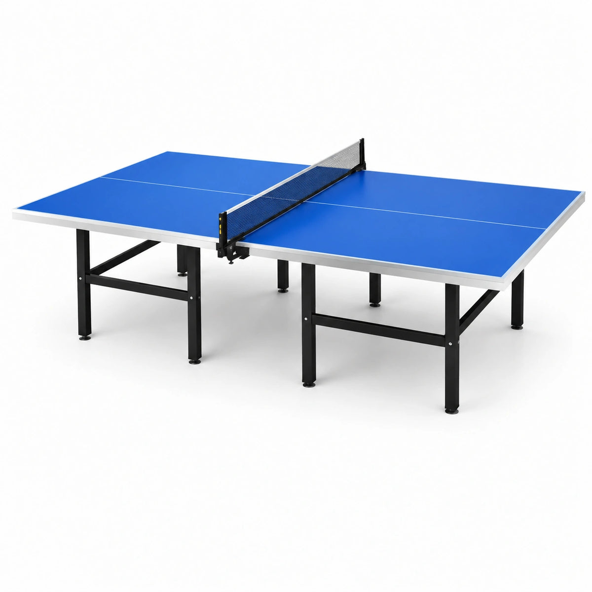 Tischtennisplatte für Innenräume, 274 × 152,5 × 76 cm, Blau mit schwarzem Stahlgestell und Netz