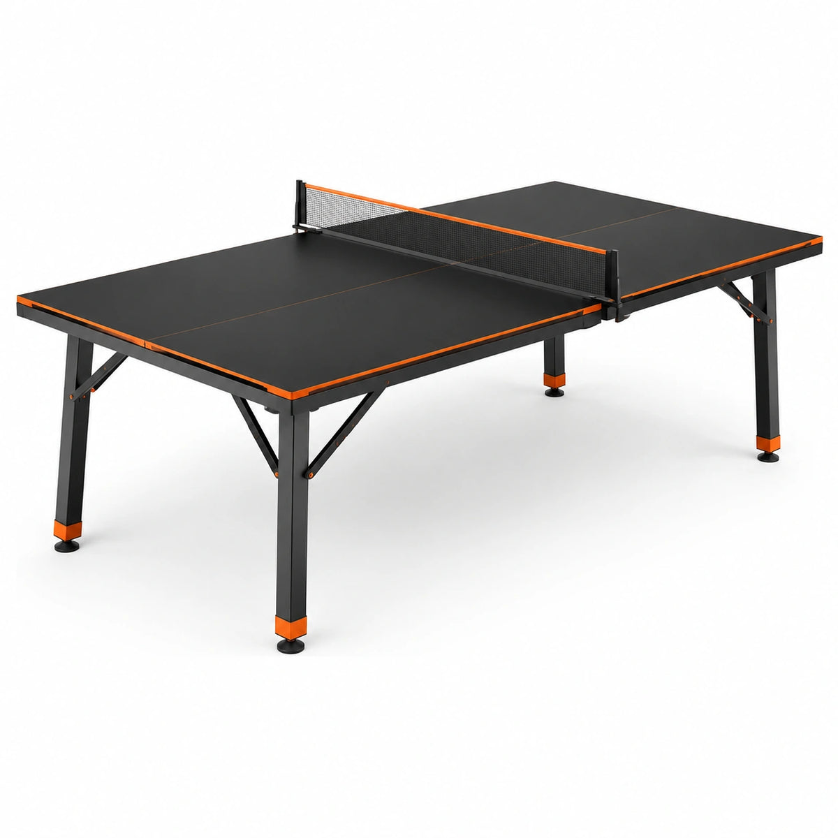 Klappbare Tischtennisplatte 275 × 153 × 76 cm mit Netz und Metallgestell, Schwarz/Orange