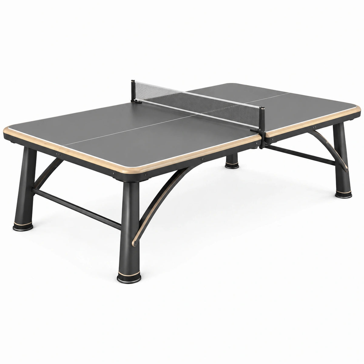 Tischtennisplatte 274 × 152,5 × 76 cm mit Netz, Stahlgestell in Schwarz und Hellbraun