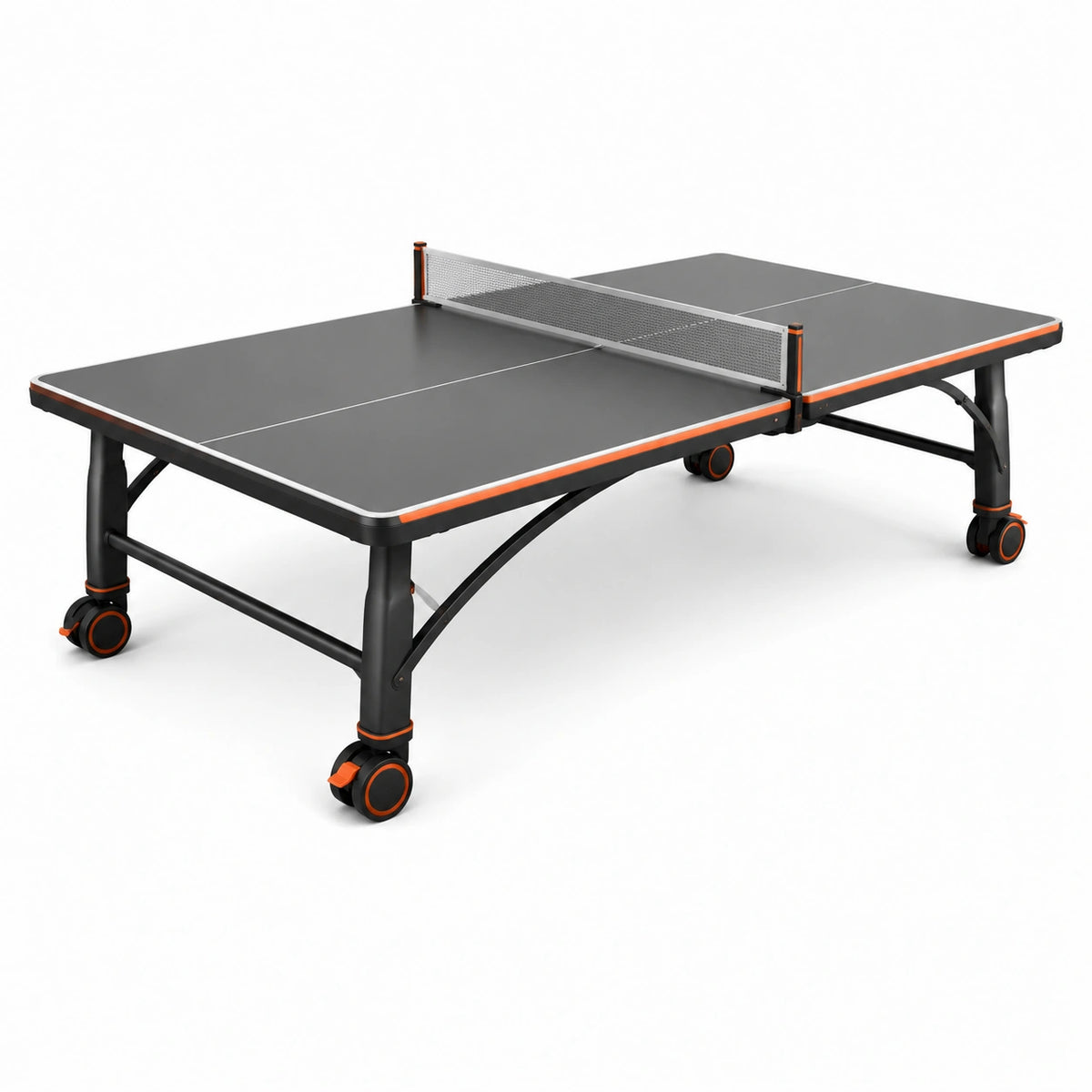 Klappbare Tischtennisplatte 274 × 152,5 × 76 cm mit Netz und Rollen, Schwarz/Orange/Grau