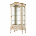 Klassische Vitrine 90 × 45 × 190 cm in Creme/Gold mit Glasböden und Schublade