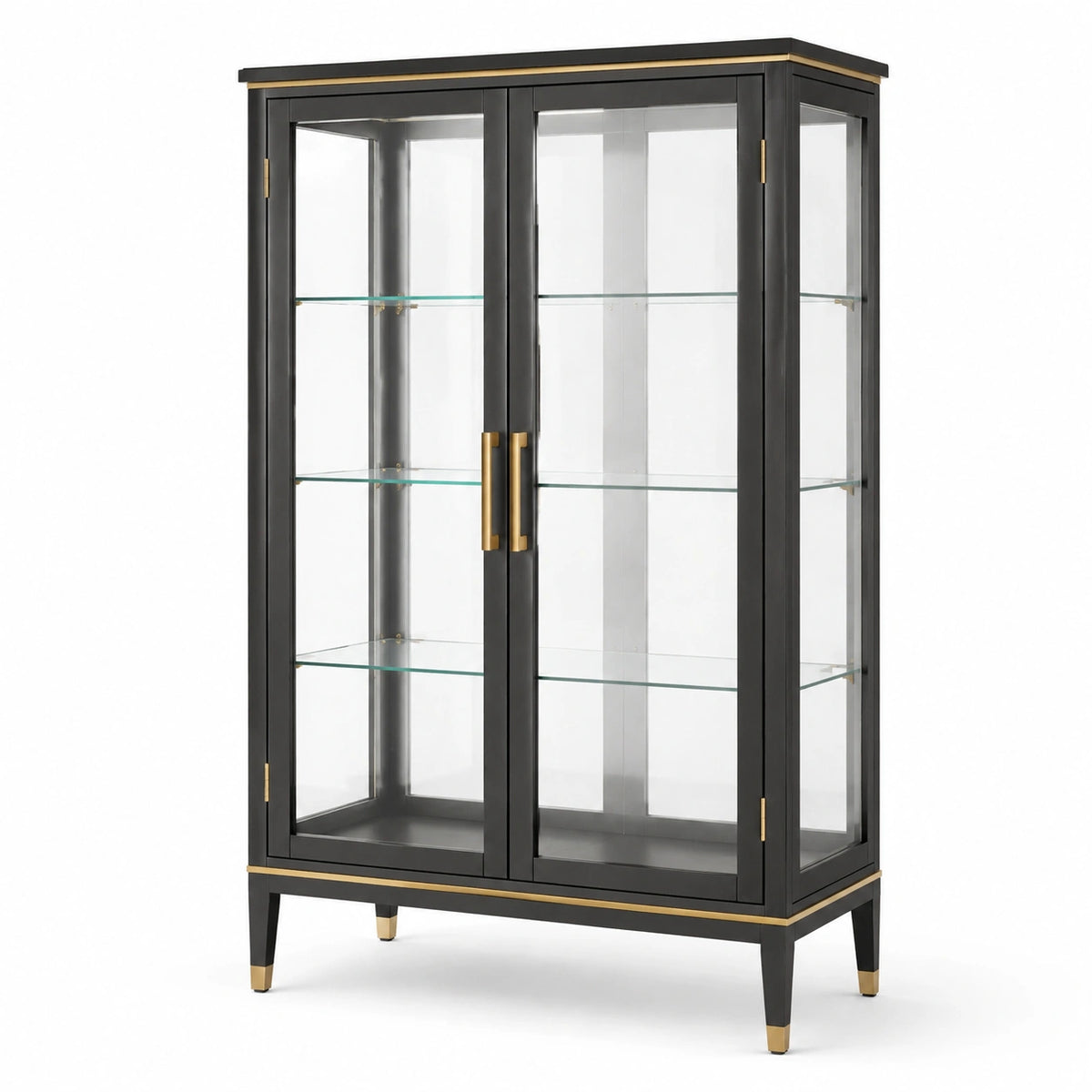 Moderne Glasvitrine 90 × 40 × 180 cm mit 2 Glastüren in Schwarz/Gold/Transparent