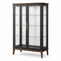 Vitrine 90 × 40 × 180 cm mit 2 Glastüren, Schwarz/Walnussbraun/Goldfarben