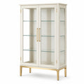 Vitrine 90 × 40 × 180 cm in Cremeweiß und Gold mit Glastüren