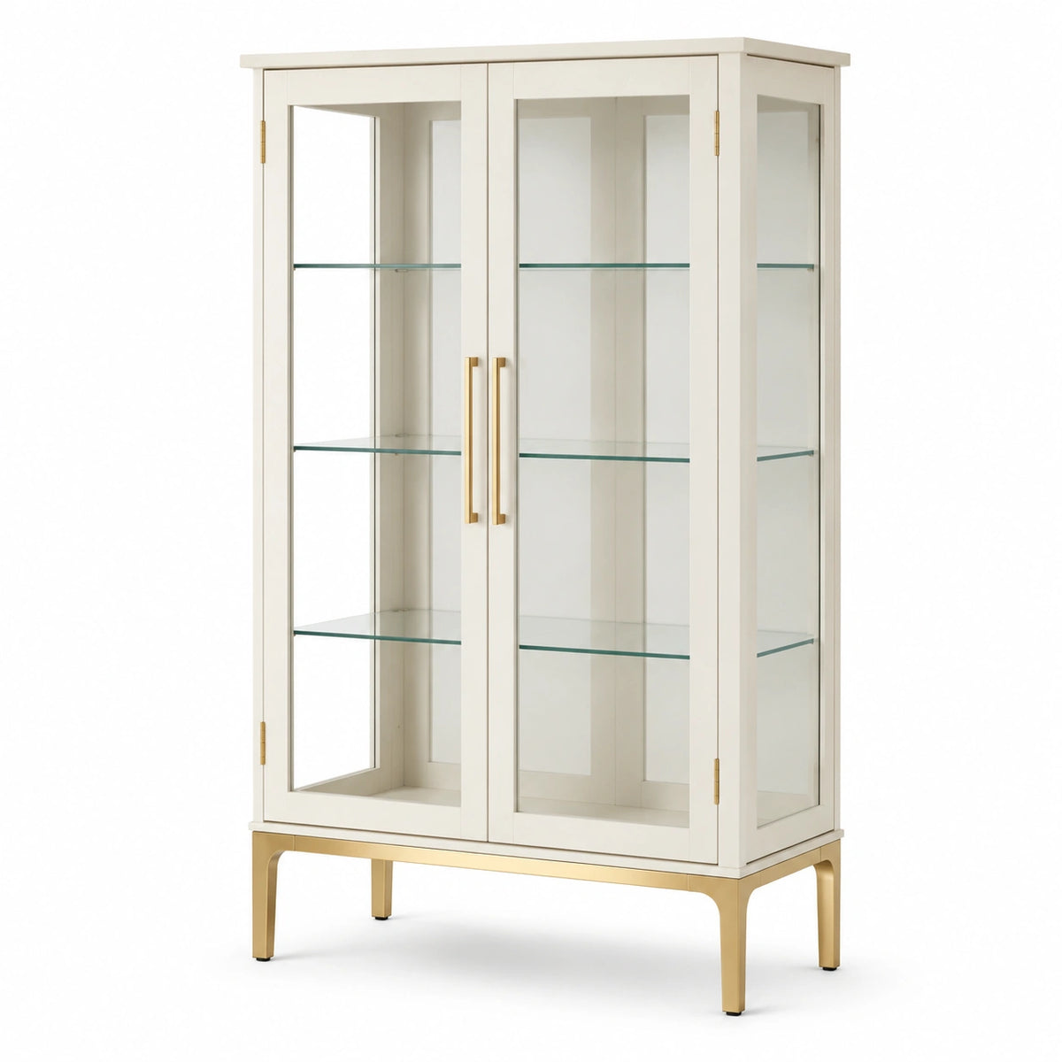 Vitrine 90 × 40 × 180 cm in Cremeweiß und Gold mit Glastüren