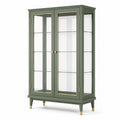 Grüne Vitrine mit Glastüren und Glasböden, 90 × 40 × 180 cm, Grün/Gold