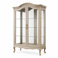 Klassische Holz-Glasvitrine mit 2 Glastüren, Beige/Transparent/Gold, 100 × 45 × 190 cm