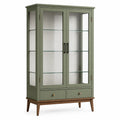 Holz-Glas-Vitrine 90 × 40 × 180 cm in Grün und Braun mit 2 Türen und 2 Schubladen